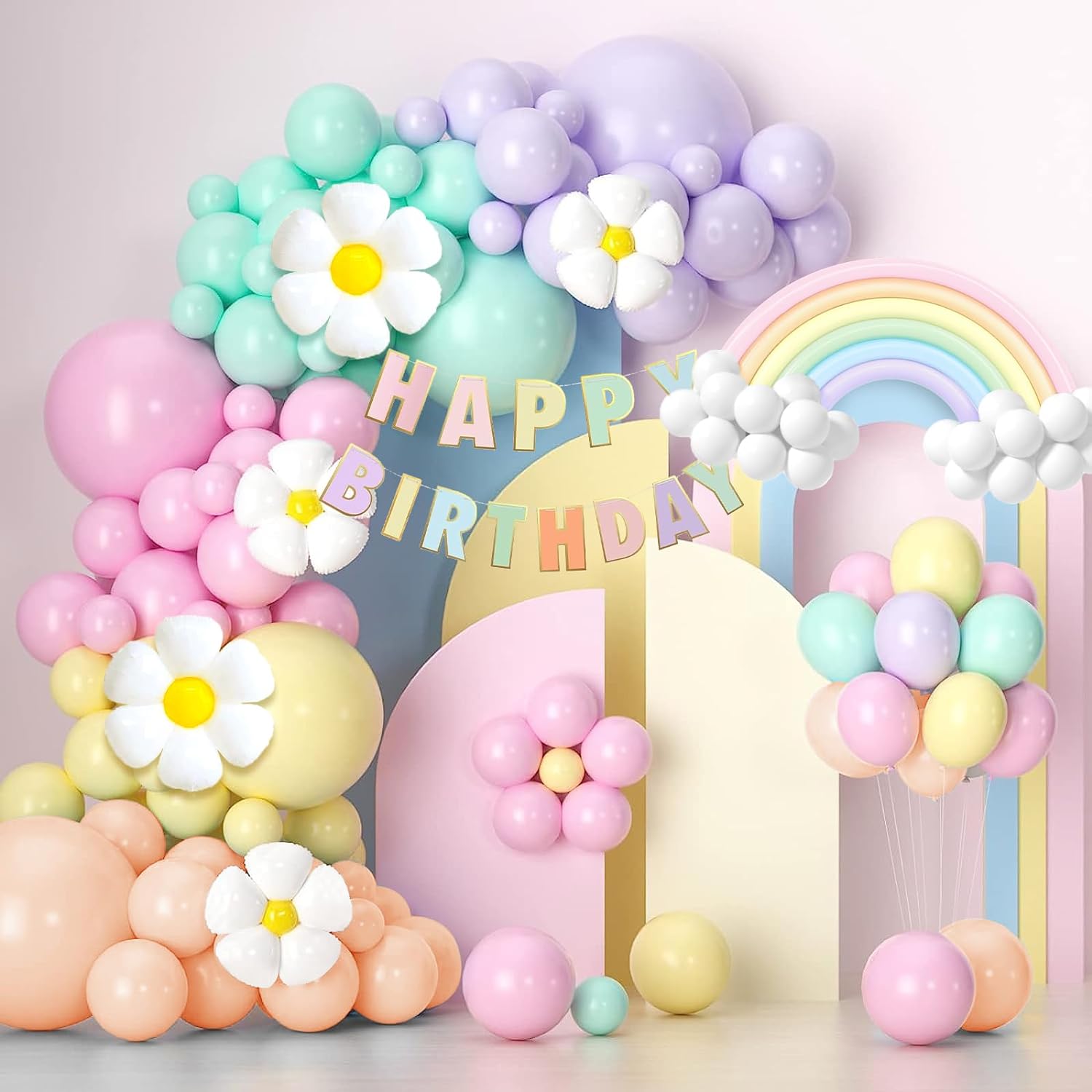 Pastel Birthday Decorations Pastel Balloon Arch Kit With Birthday Banner And Das...