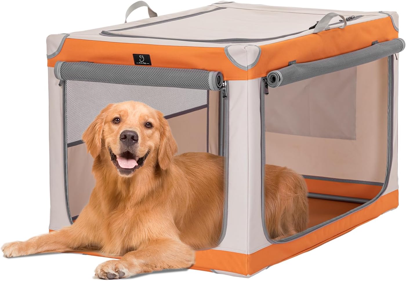 A 4 Pet Large Dog Crate 36Inch, Collapsible Dog Crate with Adjustable Steel Fram...