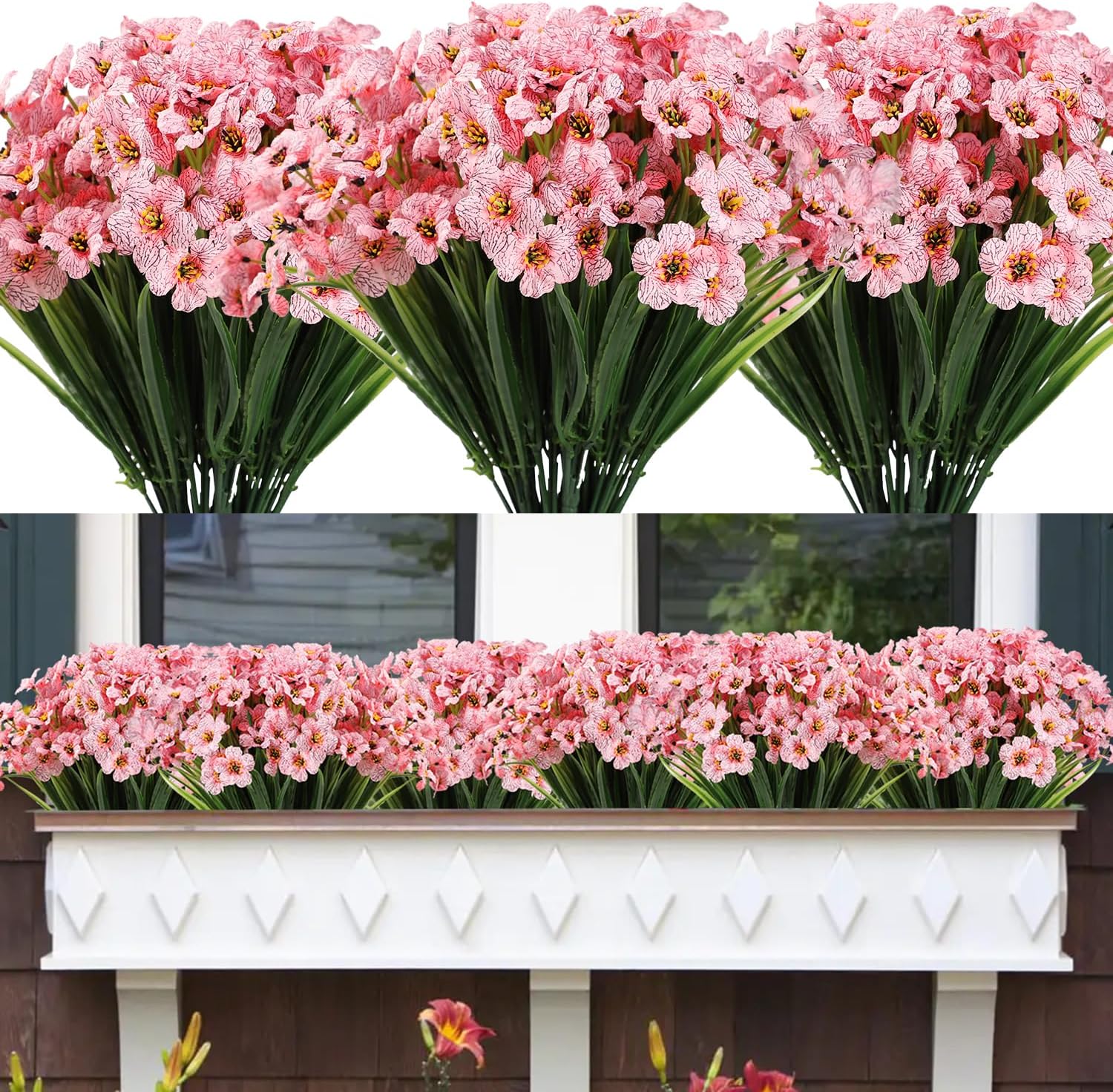 Famibay 12pcs Artificial Flowers Outdoor Fake Plants UV Resistant Outdoor Plants...