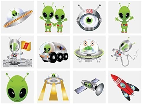 Henbrandt 24 x Alien Temporary Tattoos Children's Birthday Loot Party Bag Filler