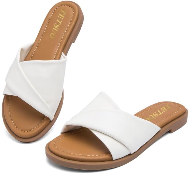 Womens Flat Sandals Open Toe Slip On Slides with Strap Slippers for Summer Slide...