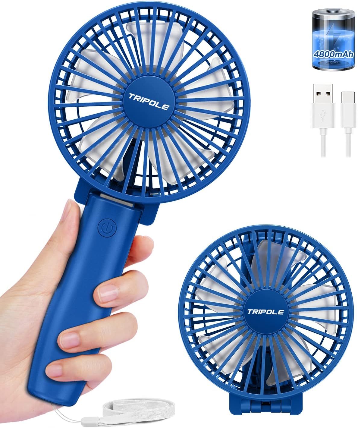 TriPole Handheld Fan Rechargeable, 4800mAh Foldable Battery USB Desk Fan, 6-21hr...