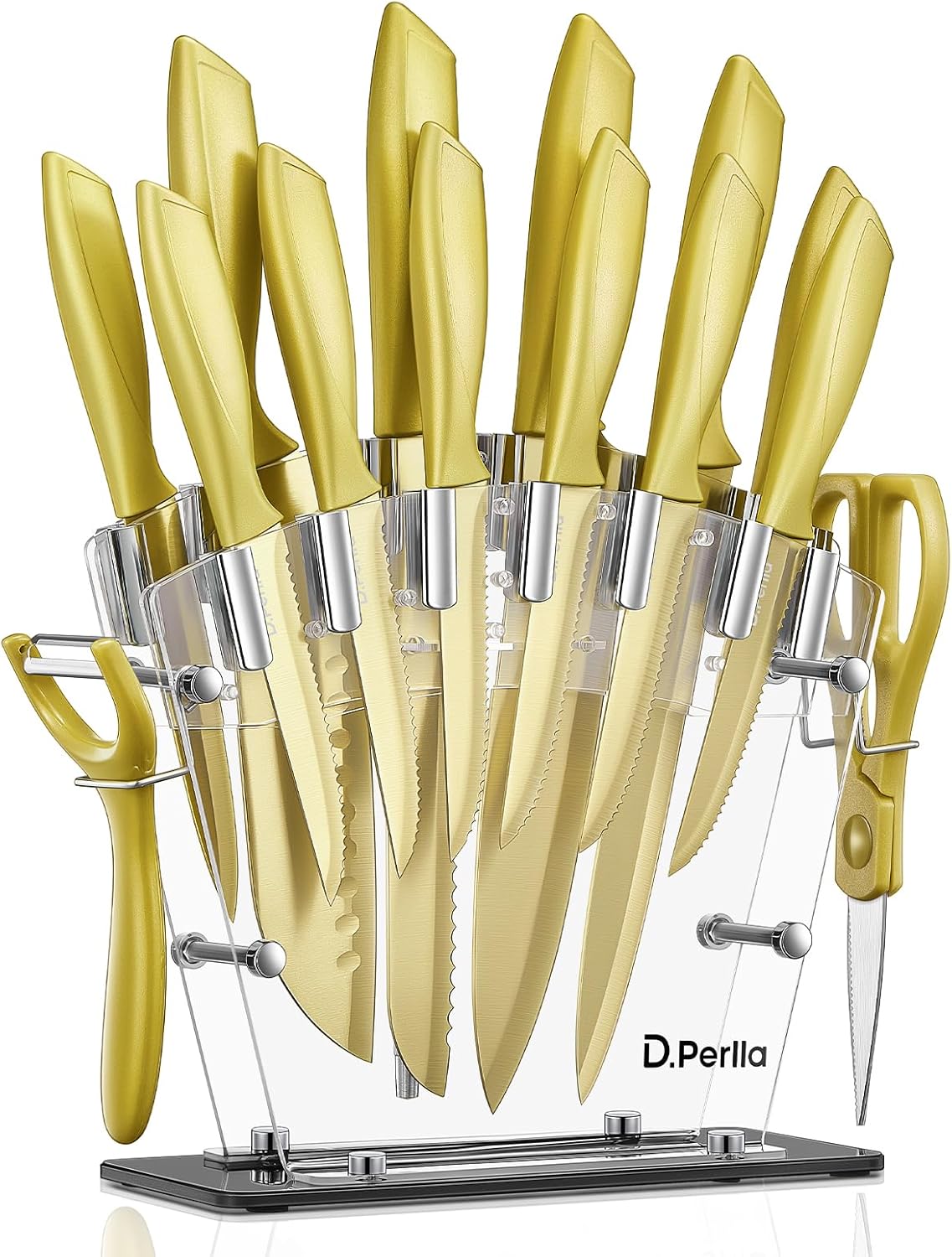 D.Perlla Knife Set, 16 PCS High Carbon Stainless Steel Golden Color Kitchen Knif...