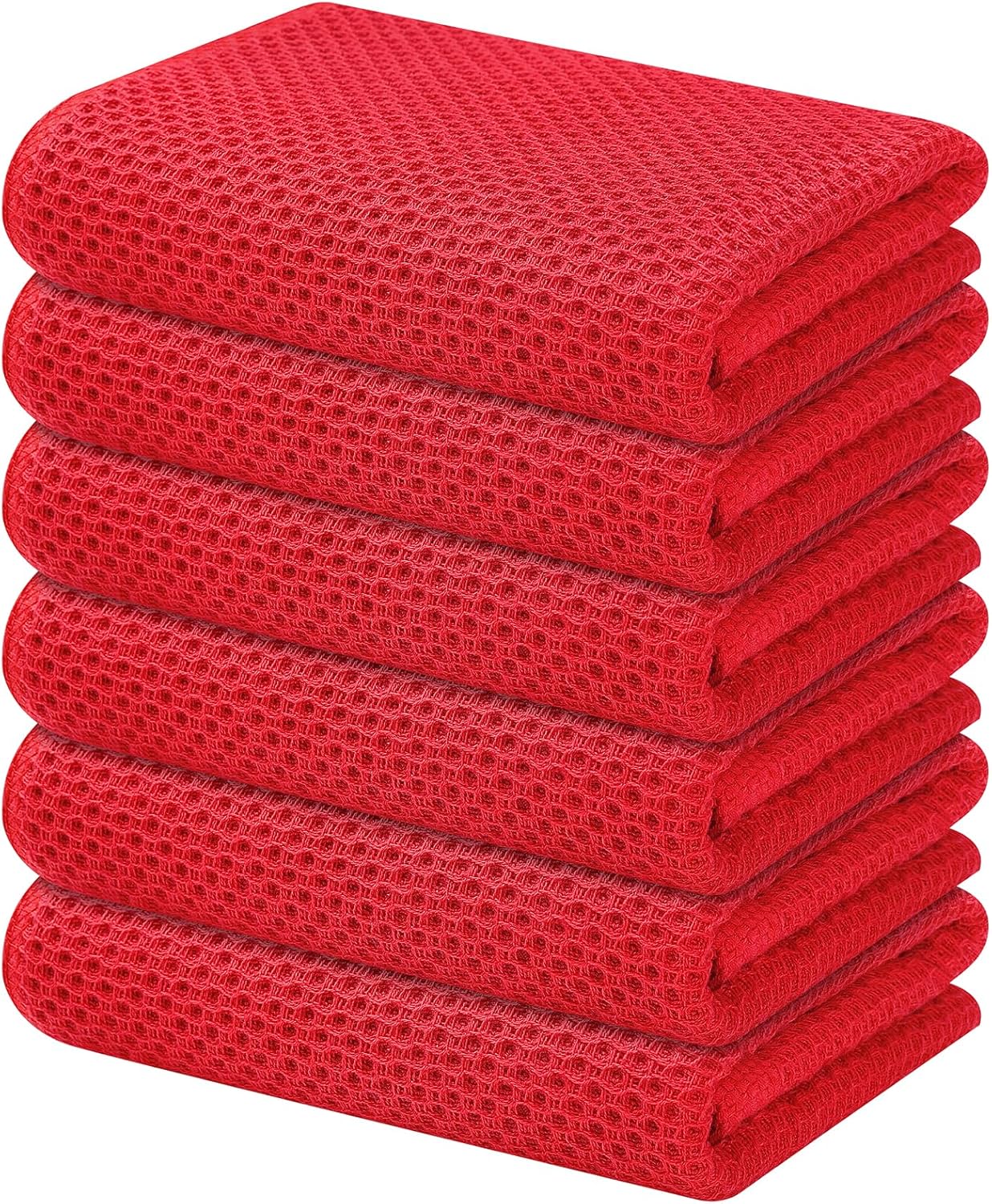 Kitinjoy 100% Cotton Waffle Weave Kitchen Towels, 6-Pack Super Soft and Absorben...