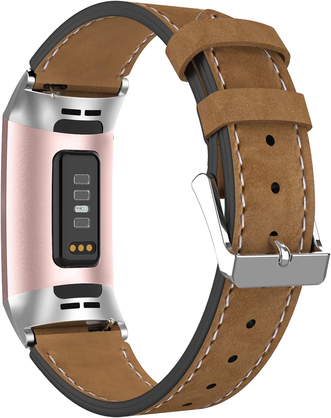 Adepoy Compatible for Fitbit Charge 3/Charge 4 Strap Leather,Classic Genuine Lea...
