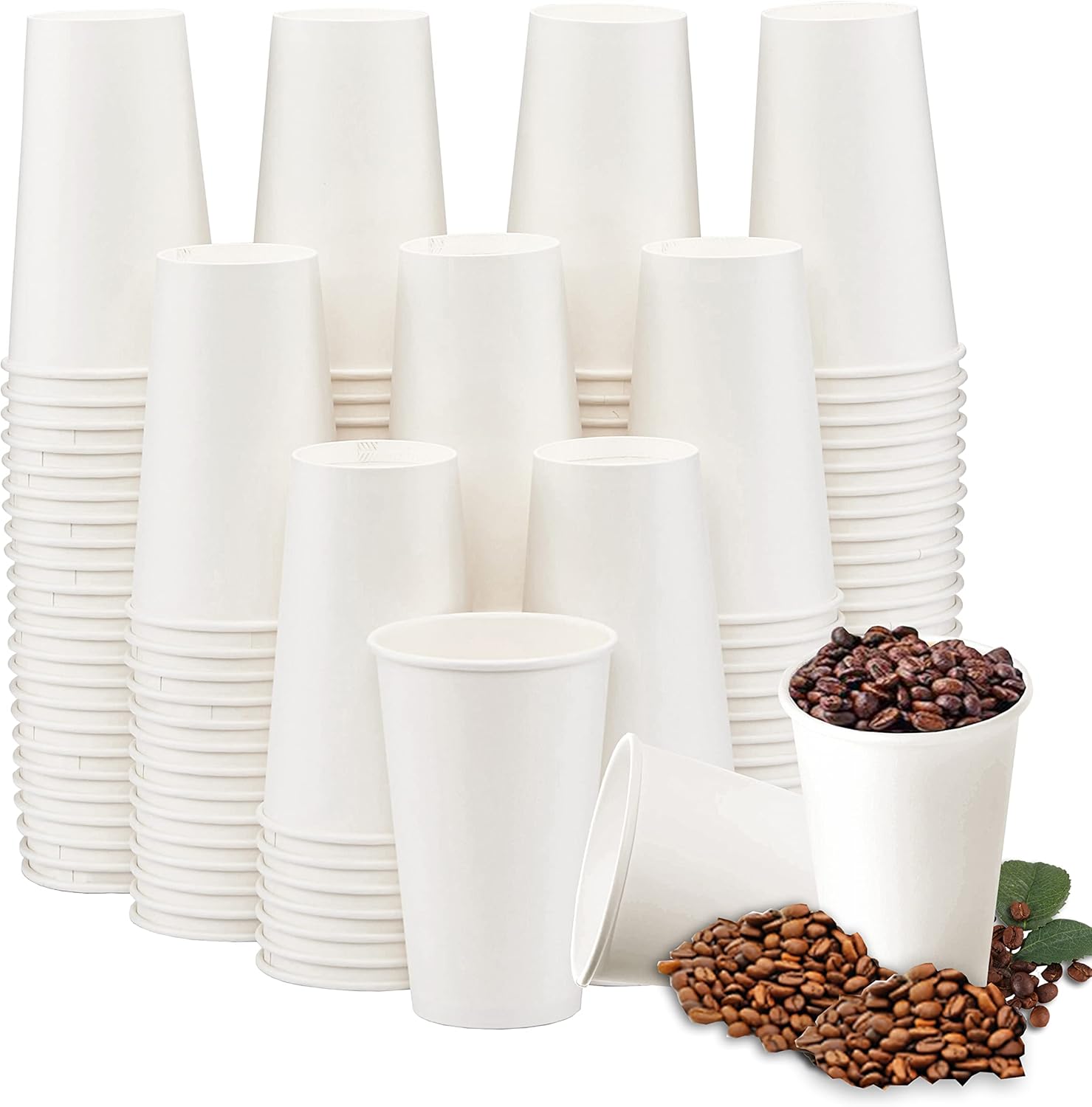 Lamosi 16 OZ Disposable Coffee Cups, 180 Pack 16 oz White Paper Cups, Hot/Cold B...