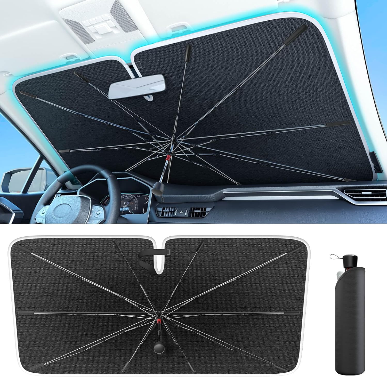 2024 Ice-shield Sun Shade for Car Windshield [100% Sun Block, 4-Gen Cooling Tech...