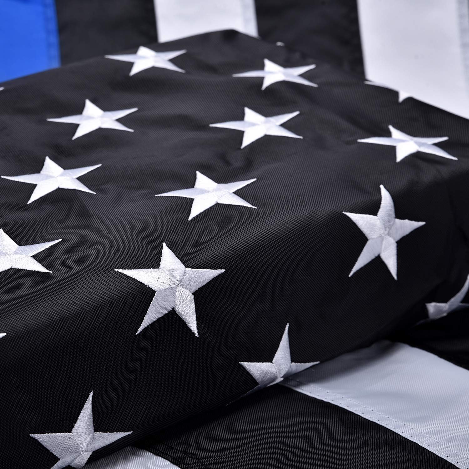 Thin Blue Line Flag, 3x5 FT Blue line Flag Made in US, with Embroidered Stars, S...
