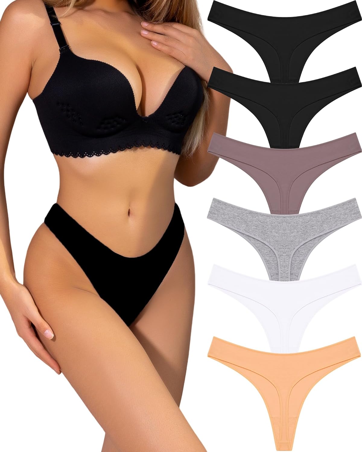 CUTE BYTE Cotton Thongs for Women Sexy Ladies Panties Breathable Stretch Hipster...