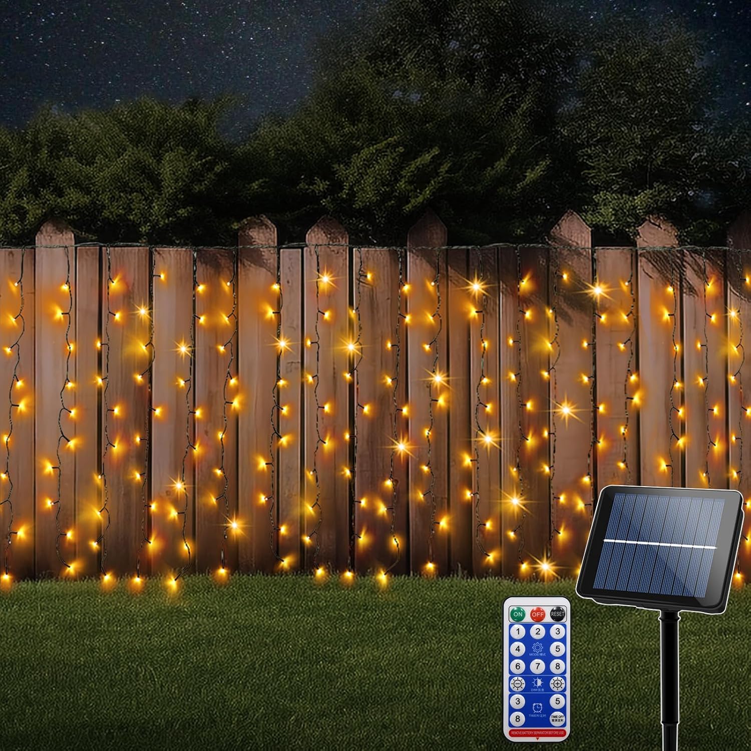 CCILAND Solar Curtain Lights Outdoor 10M x 1M 500 LED Curtain Lights with Remote...