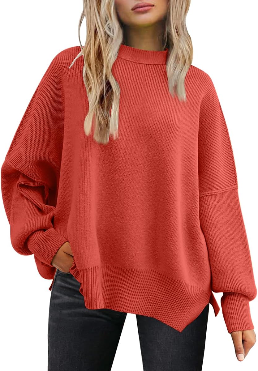 LILLUSORY Women's Crewneck Batwing Long Sleeve Sweaters 2024 Fall Oversized Ribb...