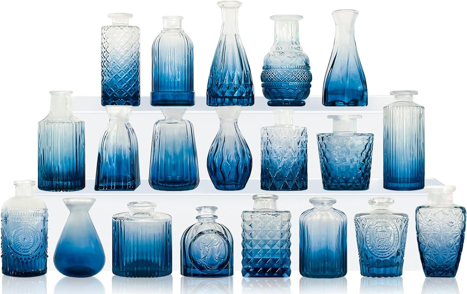Blue Glass Bud Vase Set,20Pcs Small Glass Vase for Flowers, Blue Bud Vase in Bul...