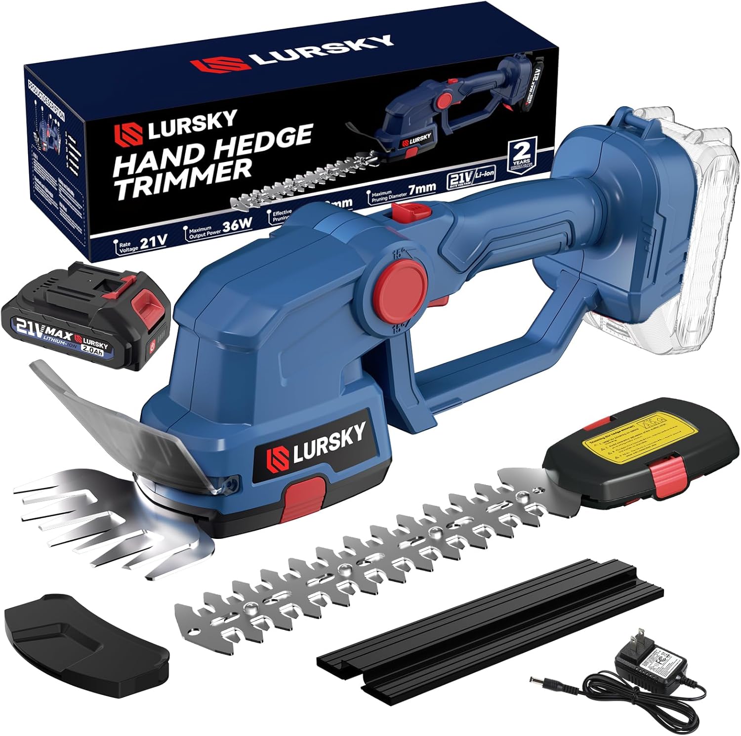 Cordless Hedge Trimmer with Battery 2.0Ah - 2-in-1 21V Grass Shears Handheld, El...