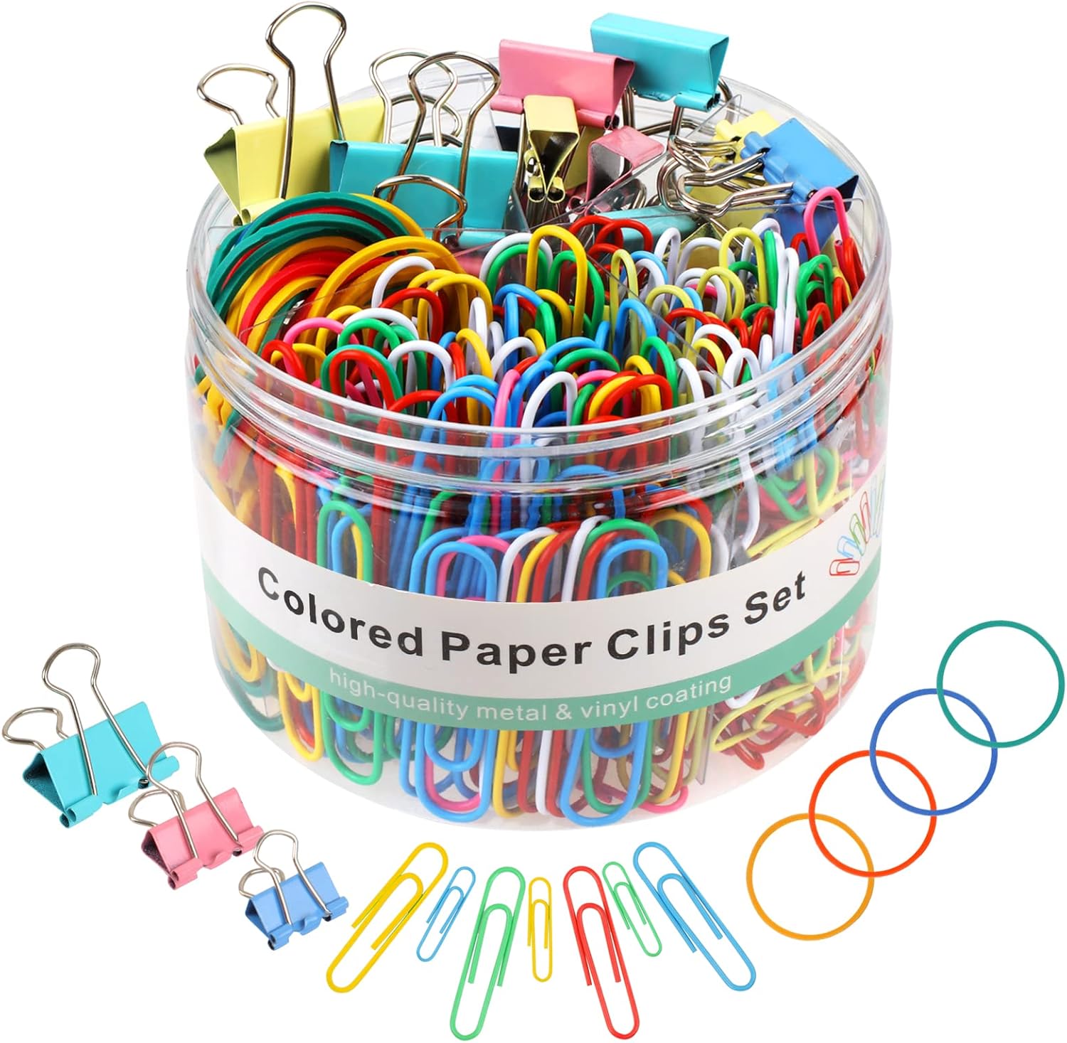 300 Pcs Paper Clips, Binder Clips and Rubber Bands, Office Supply Set, Paper Cli...