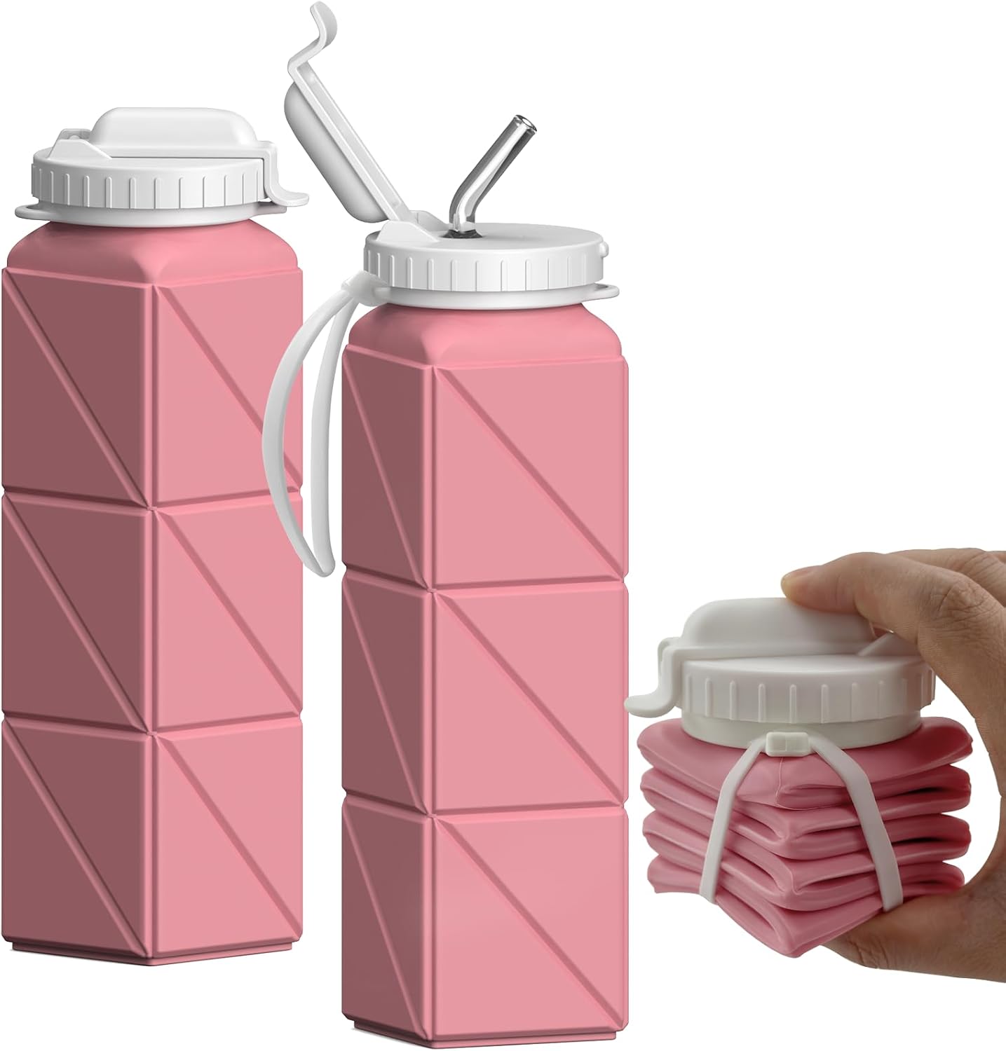BEAUTAIL Collapsible Water Bottle with Straw, Silicone Foldable Portable Water B...