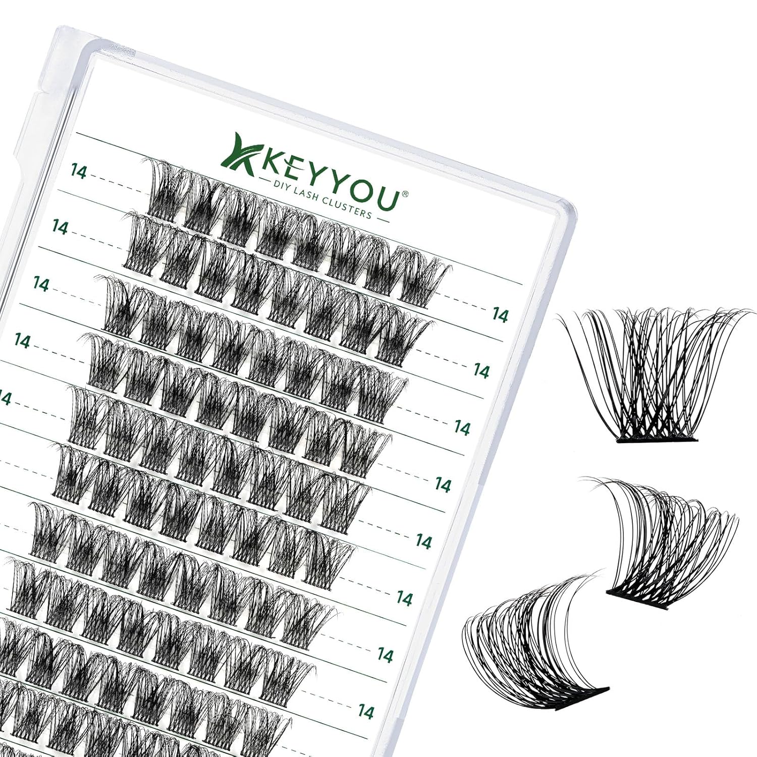 Lash Clusters 96pcs Individual Lashes D Curl 14mm Cluster Lashes KEYYOU Volume W...