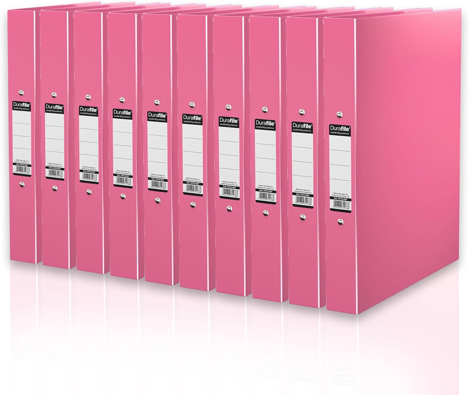 Durafile Ring Binder A4 Files, Pink, Pack of 10 Folders, Heavy Duty Board Constr...
