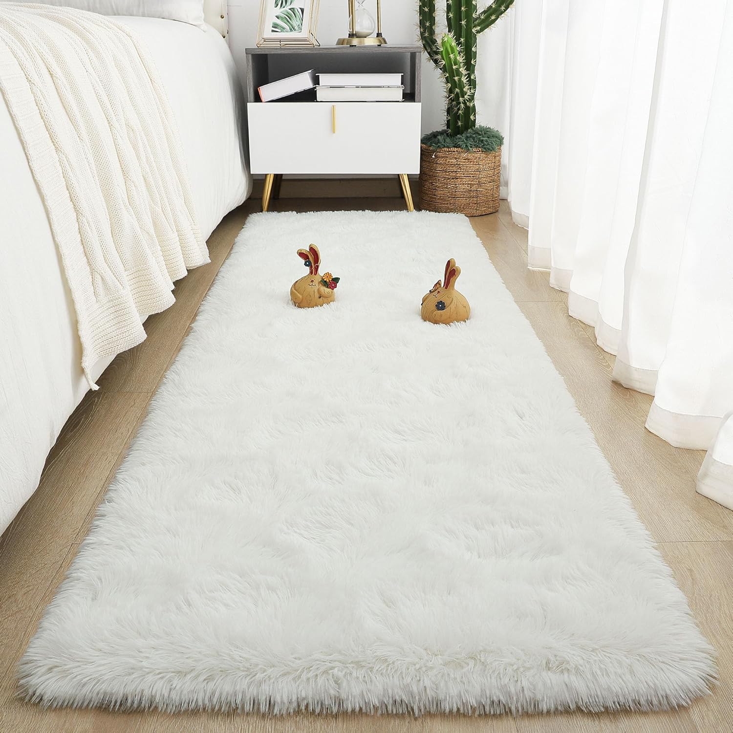 Tepook Soft Runner Rugs for Bedroom 2x6 ft with Rubber Backing, Cream Fluffy Rug...