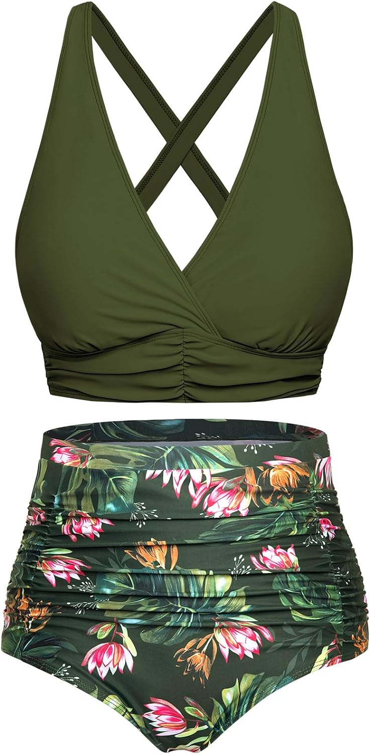 Voqeen Womens Bikini Sets High Waisted 2 Piece Swimsuit Padded Push Up Bikini To...