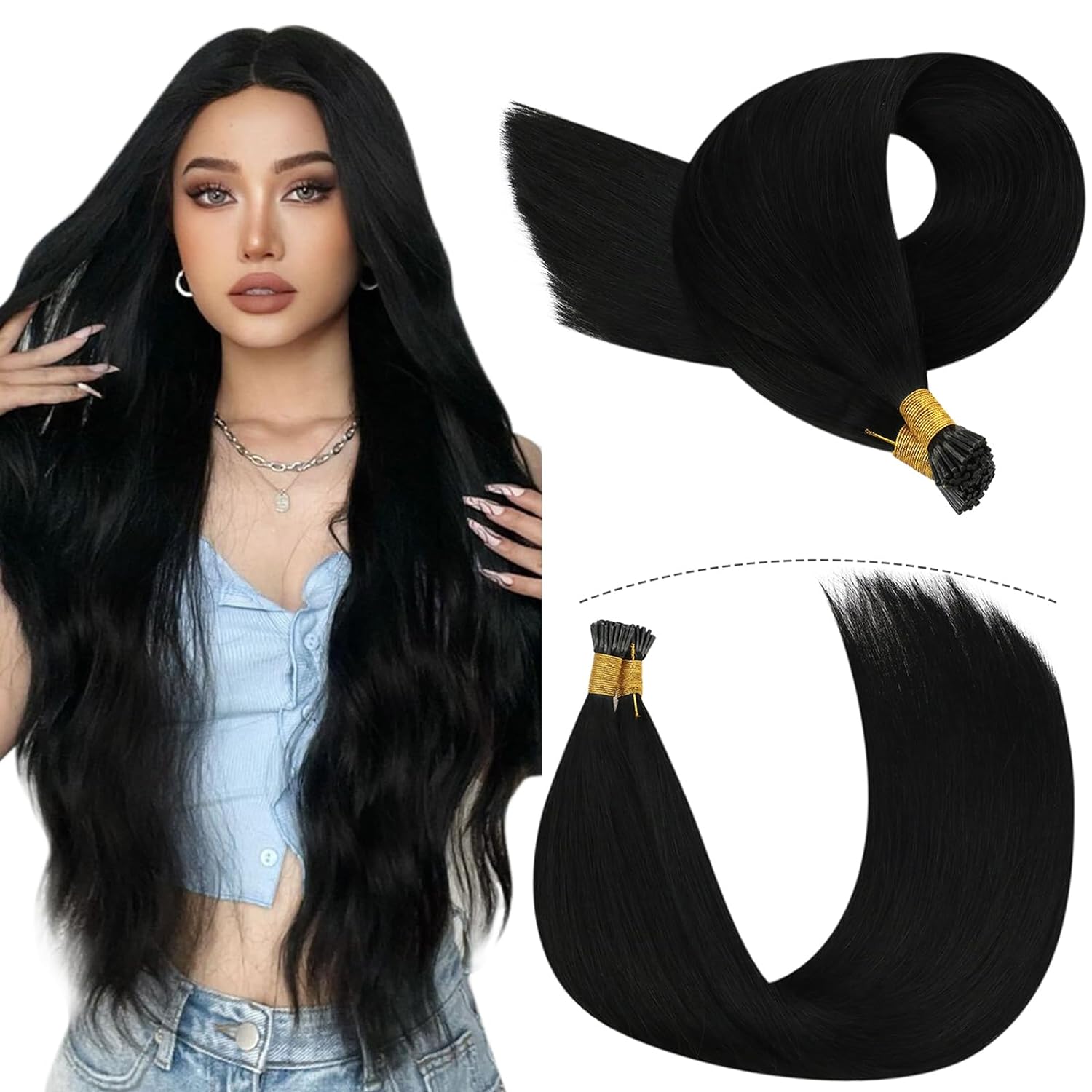 [Most Choose] YoungSee Itip Human Hair Extensions Black I Tip Hair Extensions fo...