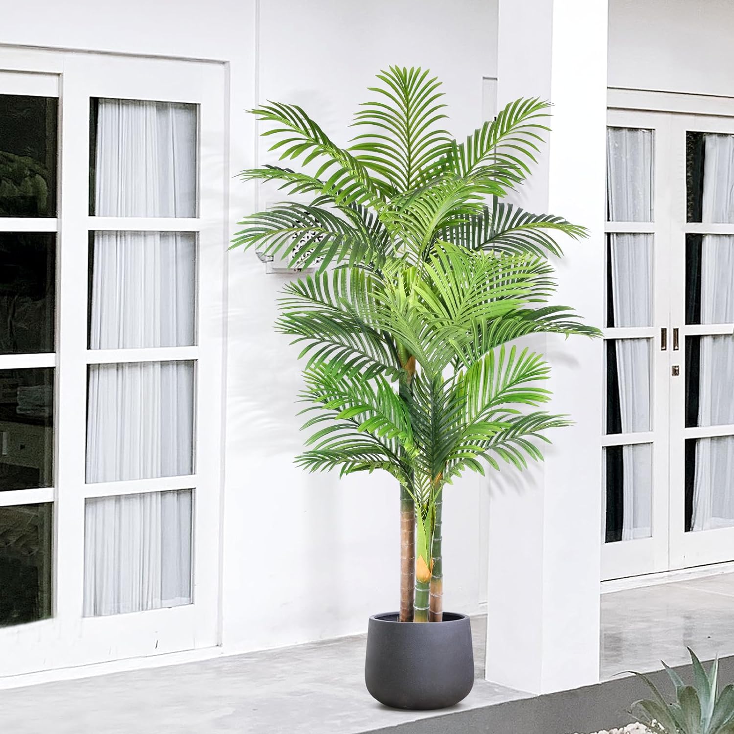 6ft Tall Triple Golden Cane Palm Artificial Tree Large Tropical Palm Tree UV Res...