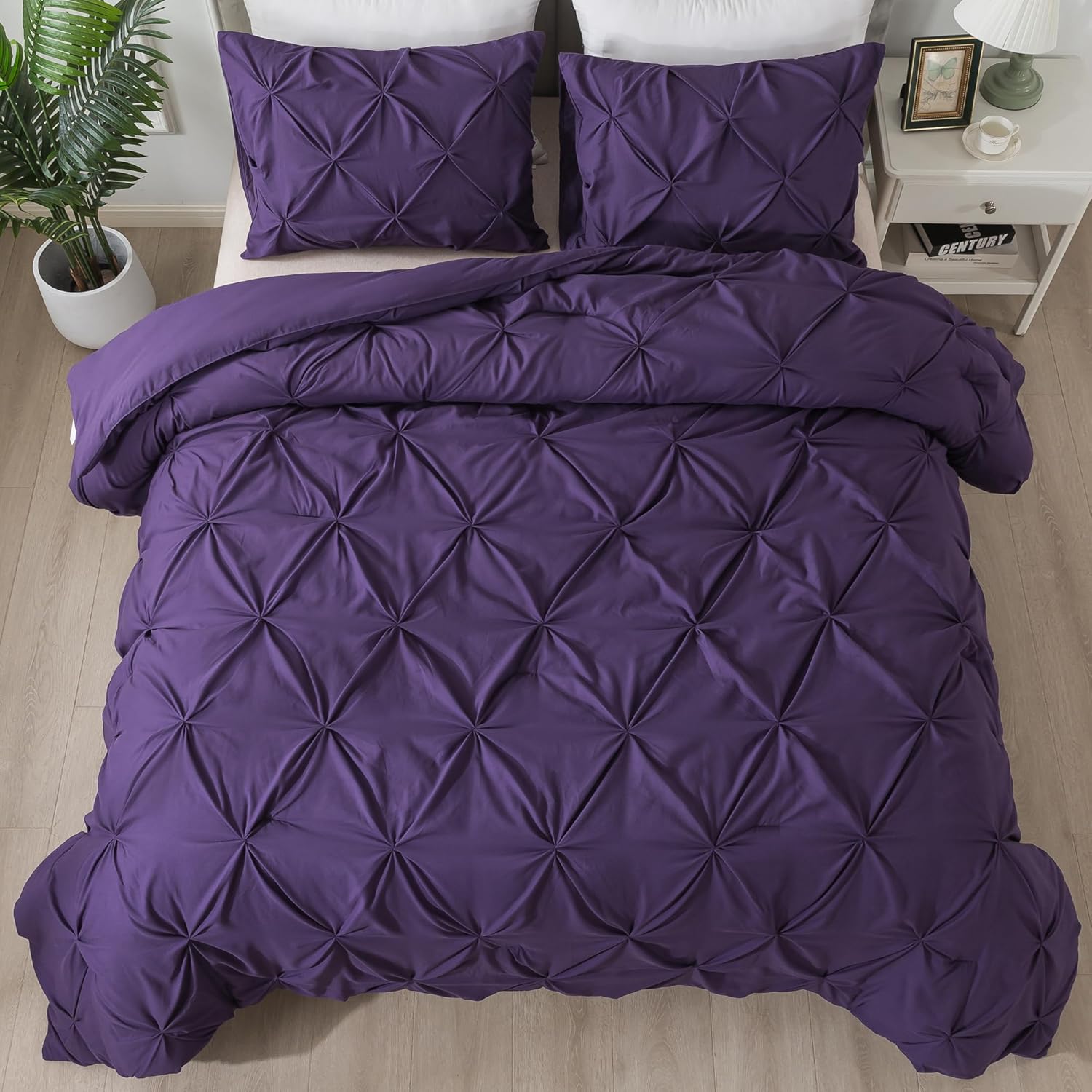 Andency Purple Comforter Full(79x90Inch), 3 Pieces(1 Pintuck Comforter and 2 Pil...