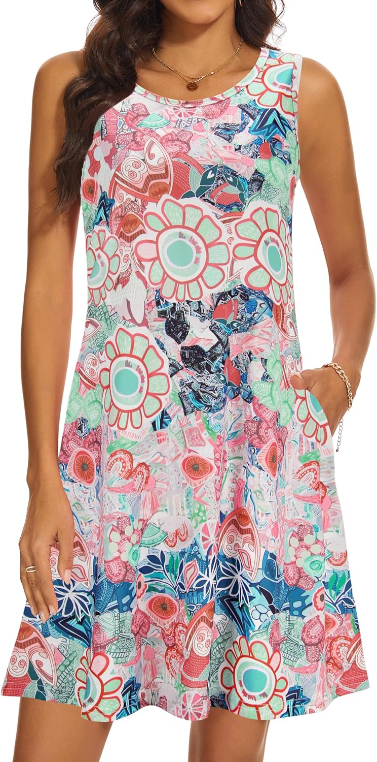 Summer Dresses for Women 2024 Casual Sundresses Beach Cover Ups Sleeveless Tshir...