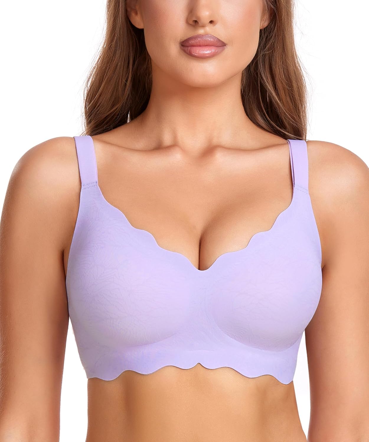 Scalloped Bras for Women No Underwire Wireless Bralettes for Women with Support...