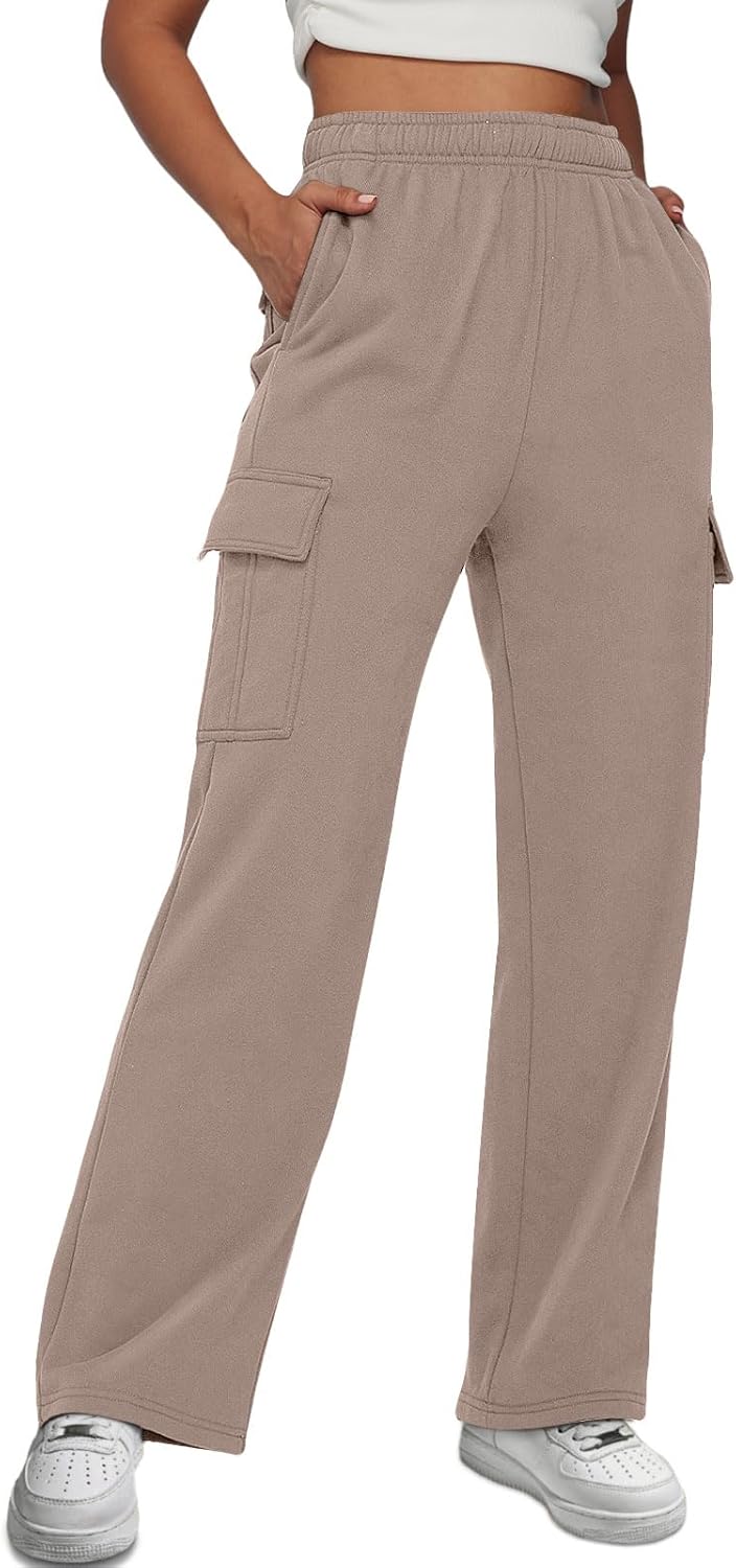 AUTOMET Womens Cargo Sweatpants Casual Baggy Fleece High Waisted Joggers Pants C...
