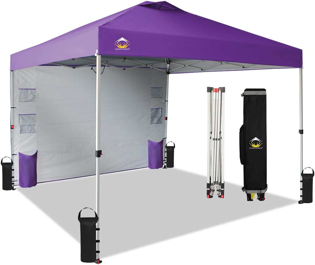 CROWN SHADES Canopy Tent, 10 x 10 Foot Portable Pop Up Outdoor Shelter with Pock...