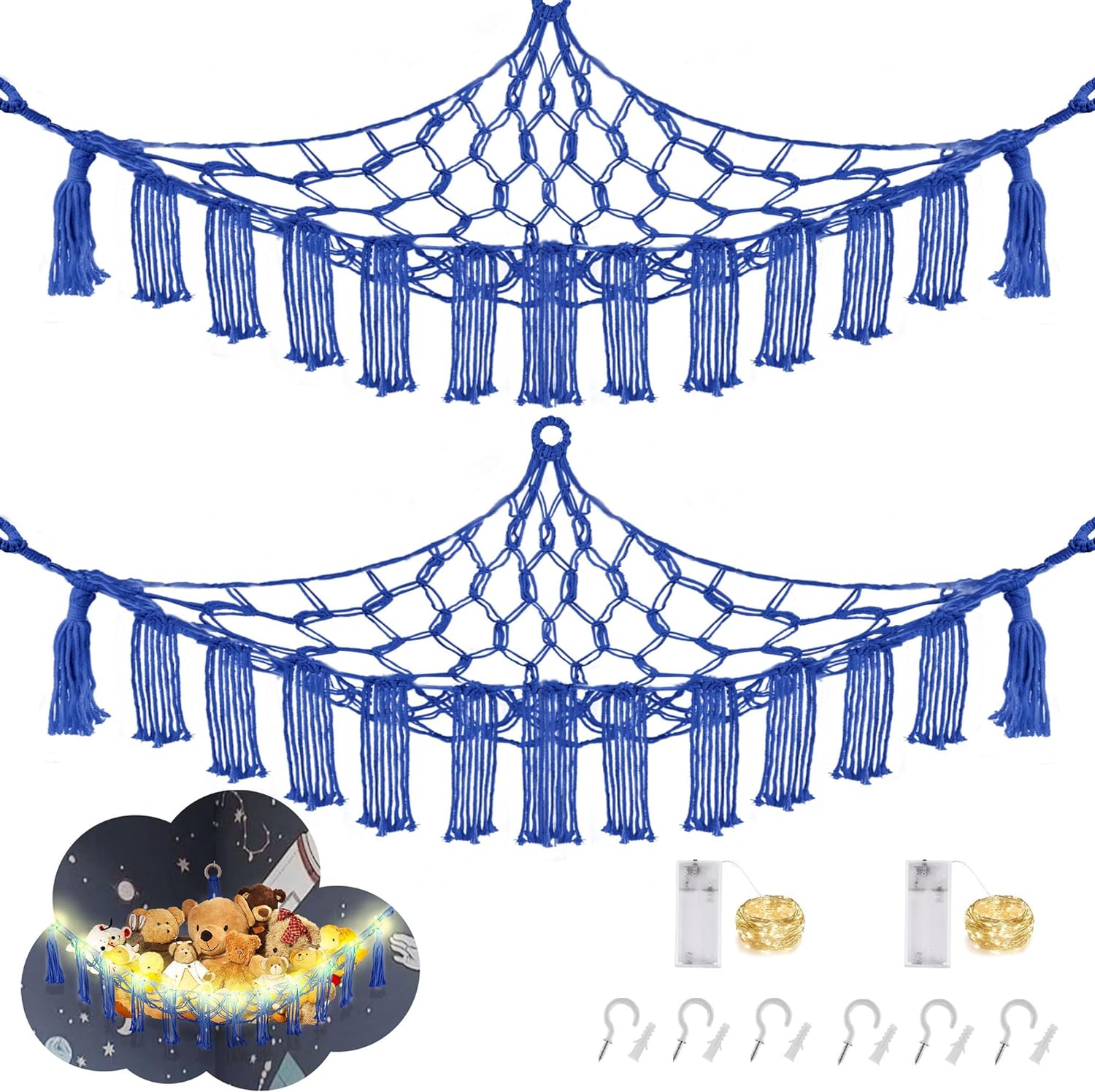 Stuffed Animal Hammock with LED Light, 2 Pack Toy Hammock for Stuffed Animals St...
