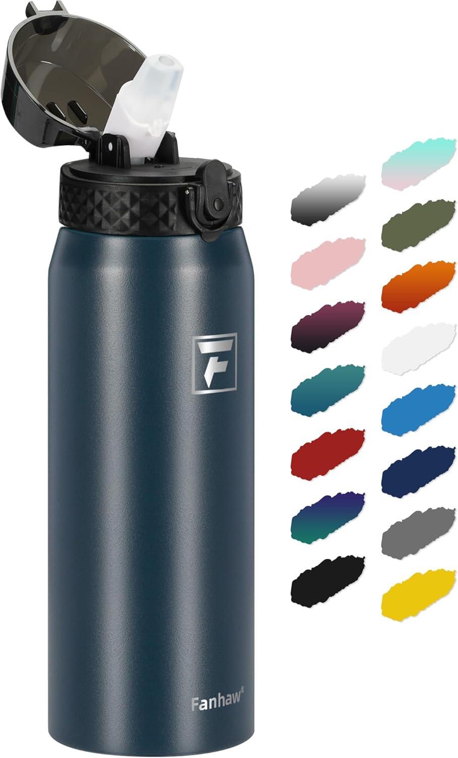 Fanhaw 24 Oz Stainless Steel Insulated Sports Water Bottles with Straw for Schoo...