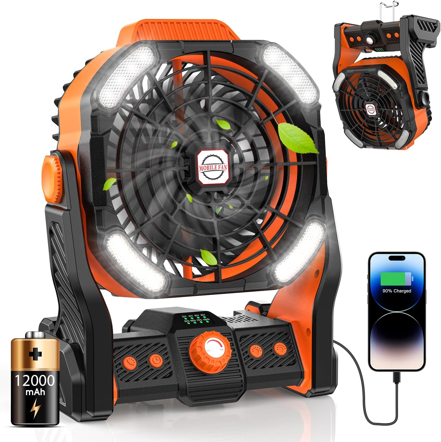 Camping Fan with LED Lantern, Rechargeable Portable Battery Operated Fan with Li...