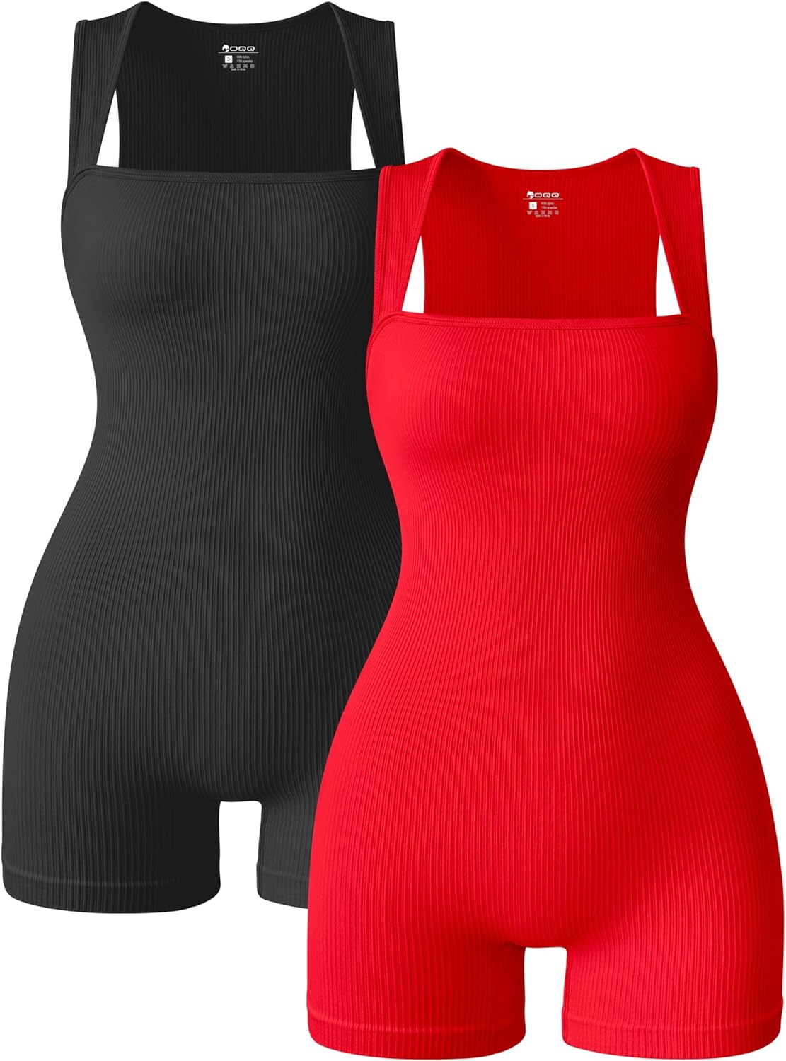 OQQ Women 2 Piece Rompers Yoga Stretch Strappy Square Neck Sleeveless Exercise R...