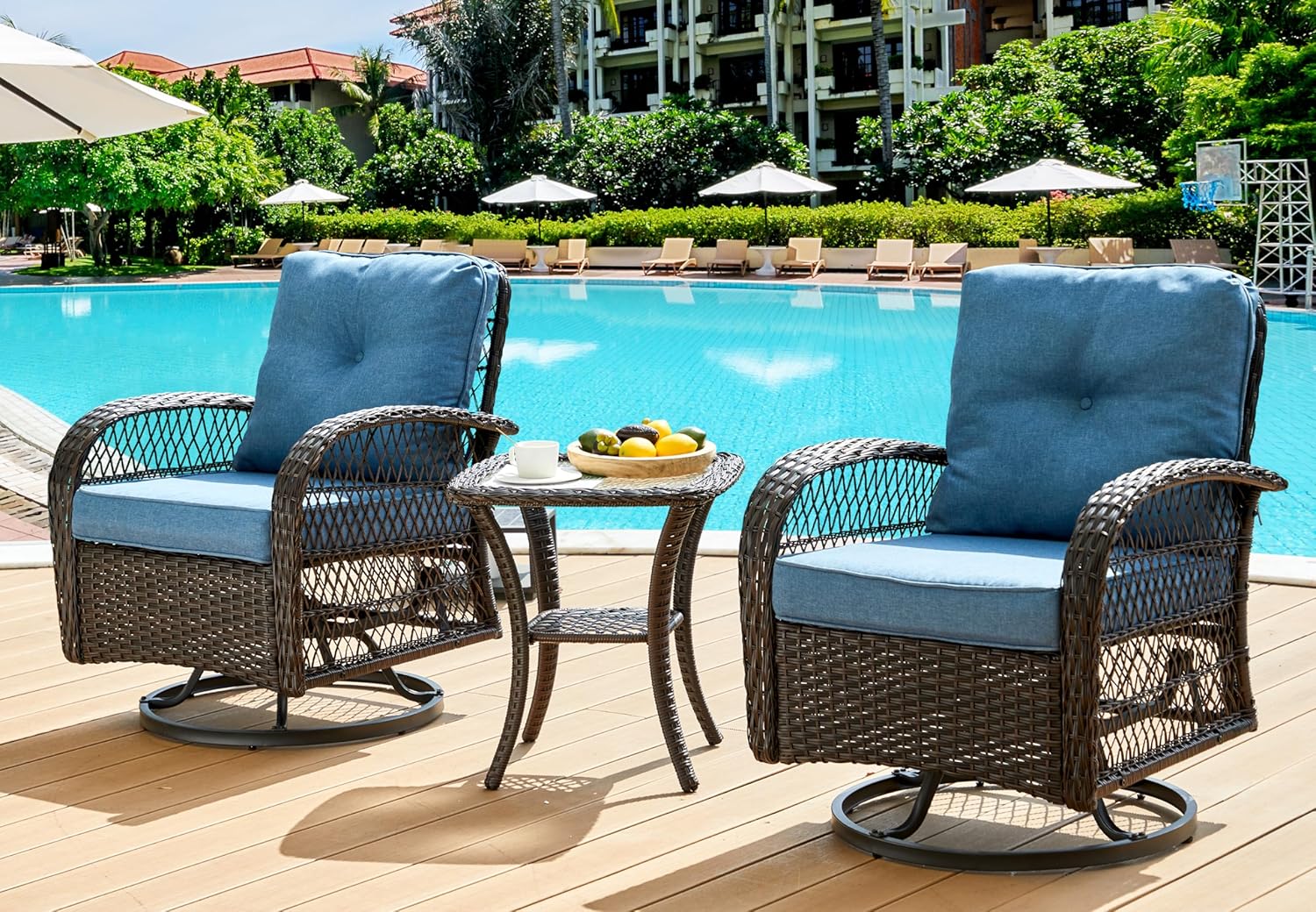 UDPATIO 3 Pieces Patio Furniture Set, Outdoor Swivel Gliders Rocker, Wicker Pati...