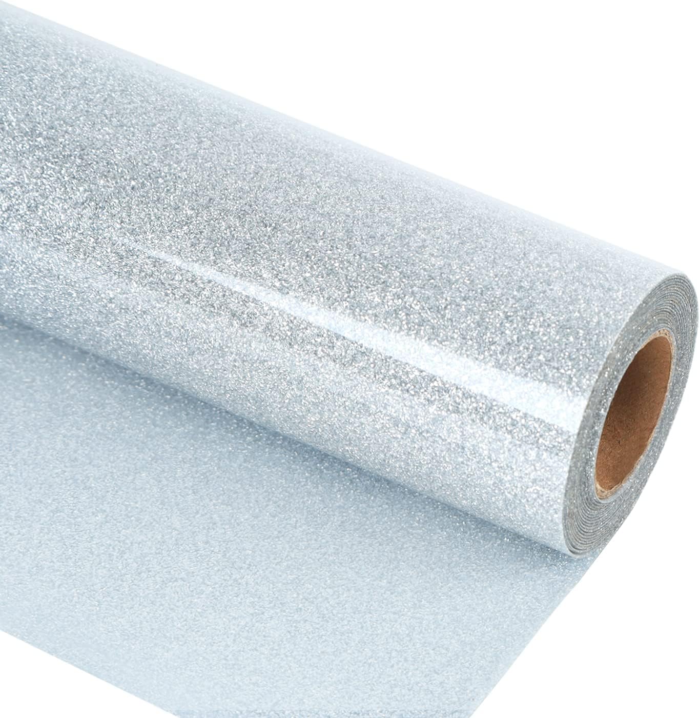 guangyintong Glitter Silver Heat Transfer Vinyl HTV Rolls, 12" x 8ft Iron on Vin...