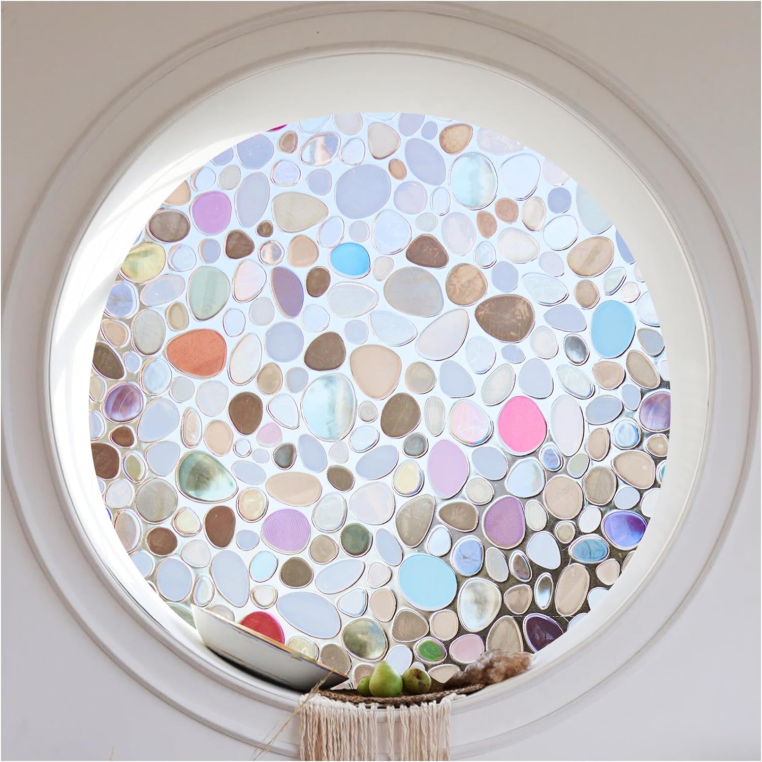 SUNBABY Stained Glass Window Privacy Film: Rainbow Window Film 3D Pebble Decorat...