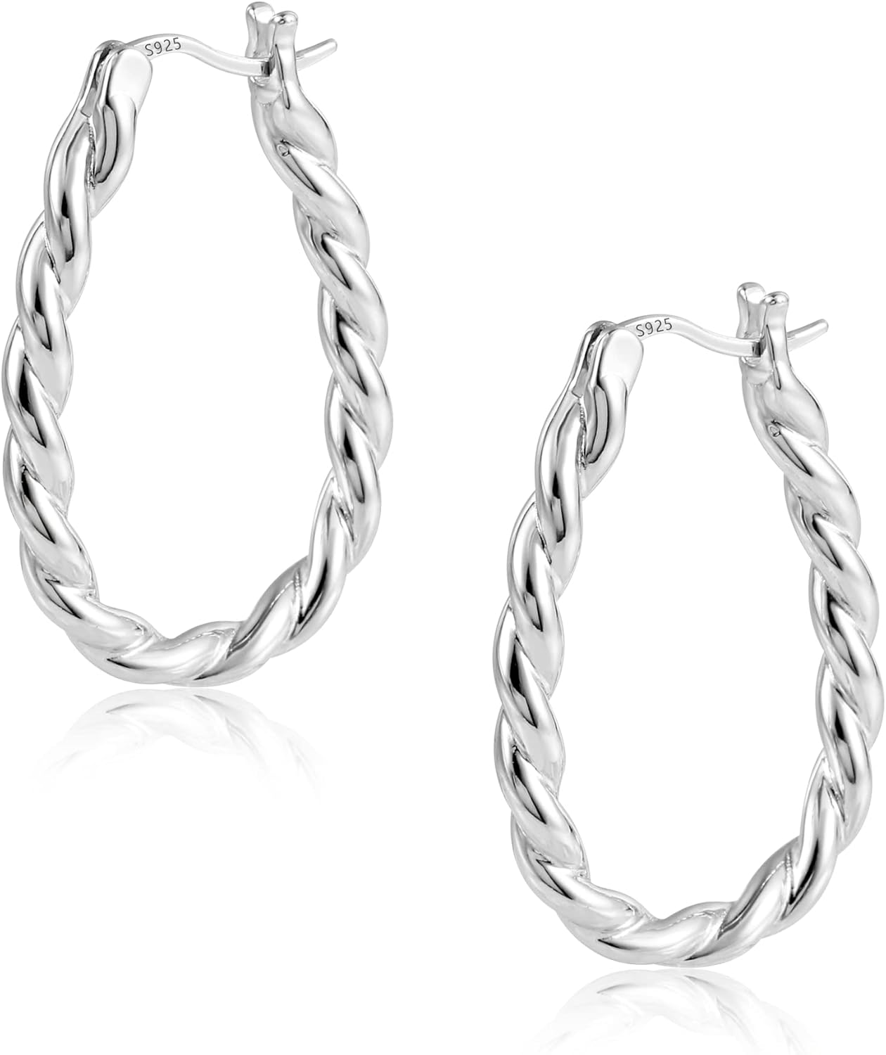KISSPAT Sterling Silver Chunky Hoop Earrings for Women Hypoallergenic Thick Hugg...