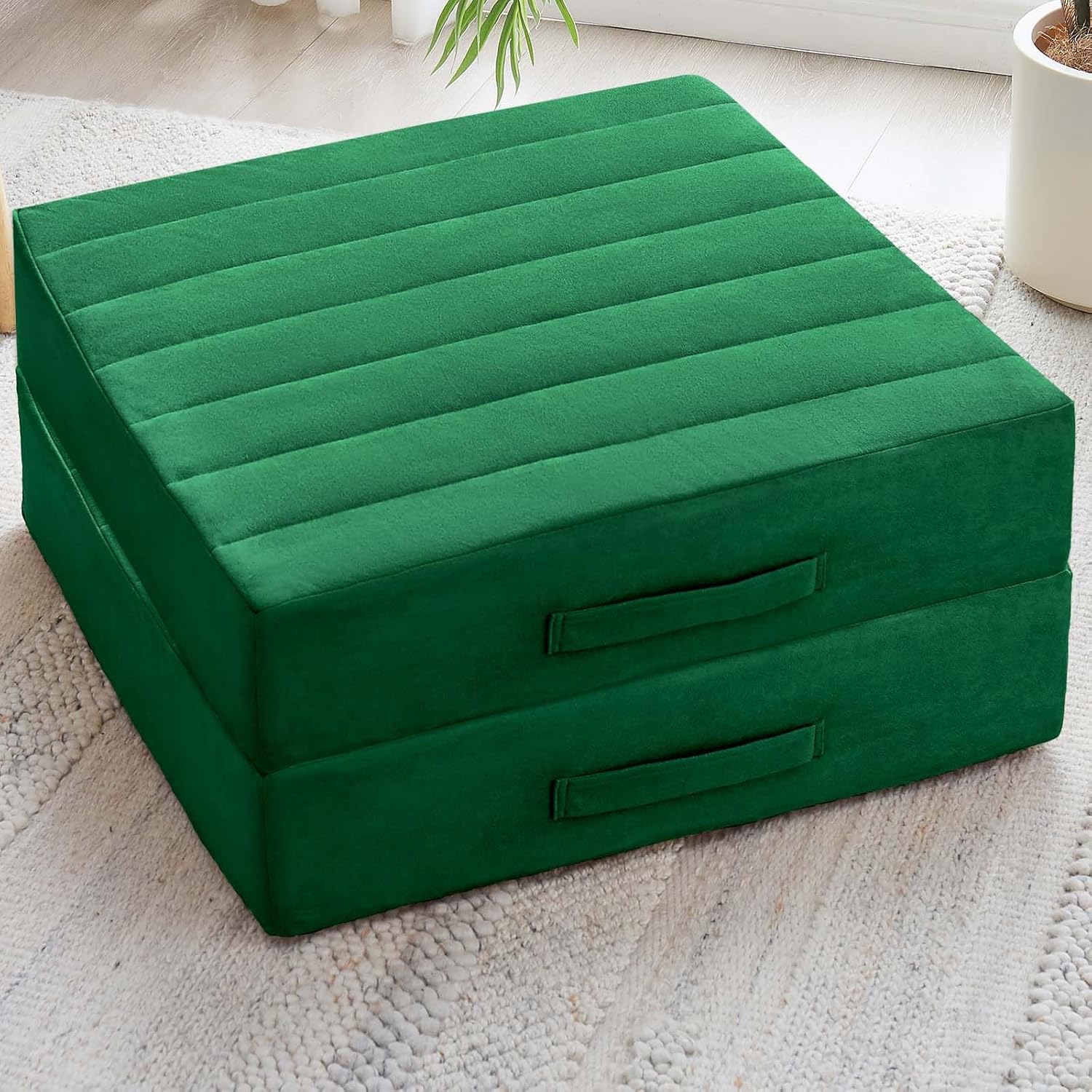 2 Pcs High Density Foam Floor Pillow - Upgraded Large Pillows Seating for Adults...