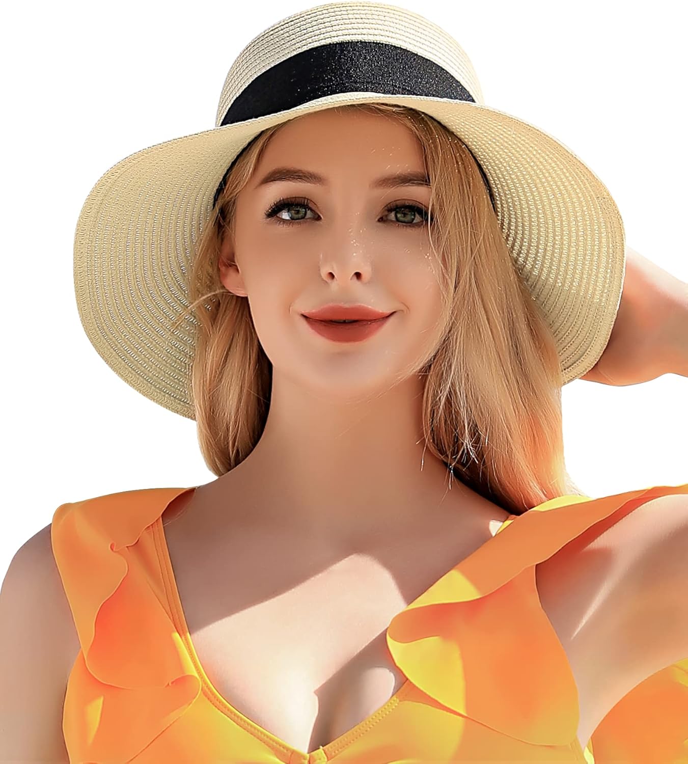 Beach Sun Hats for Women, Straw Hat for Women UPF 50+ UV Sun Protection Summer H...