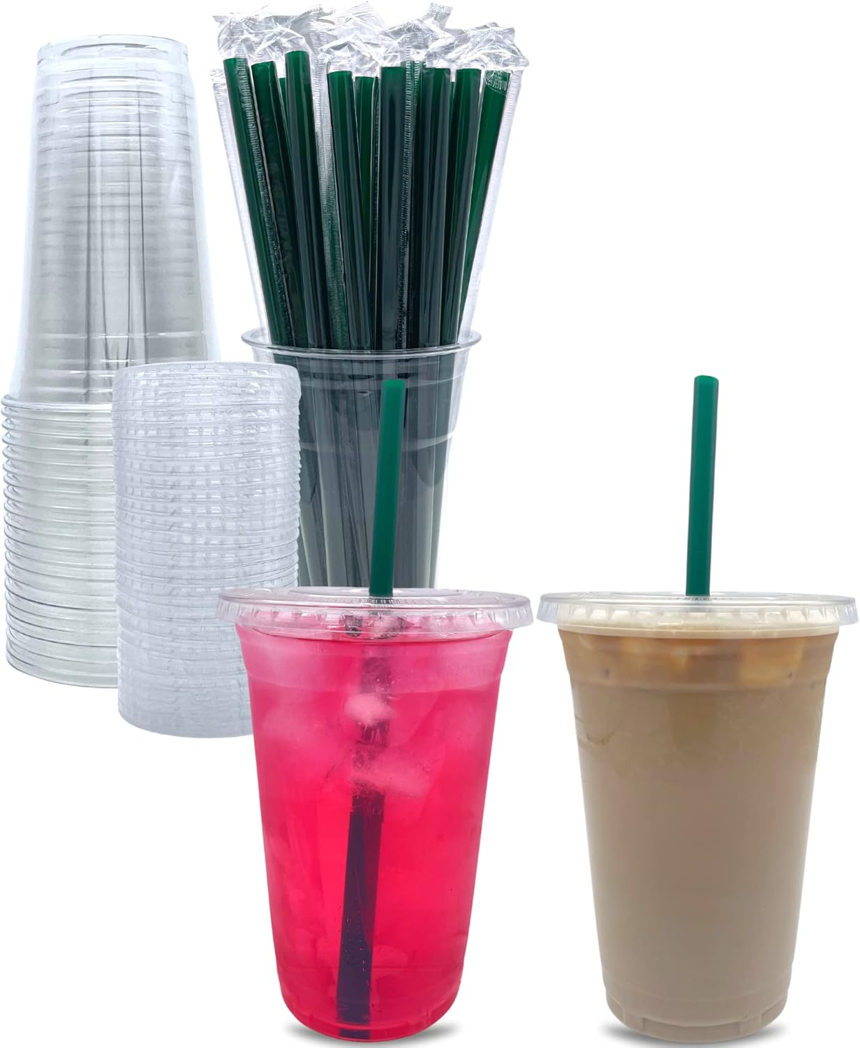 Aatriet Clear Plastic Cups with Lids and Straws – [100 Sets - 20 oz] To Go Plast...