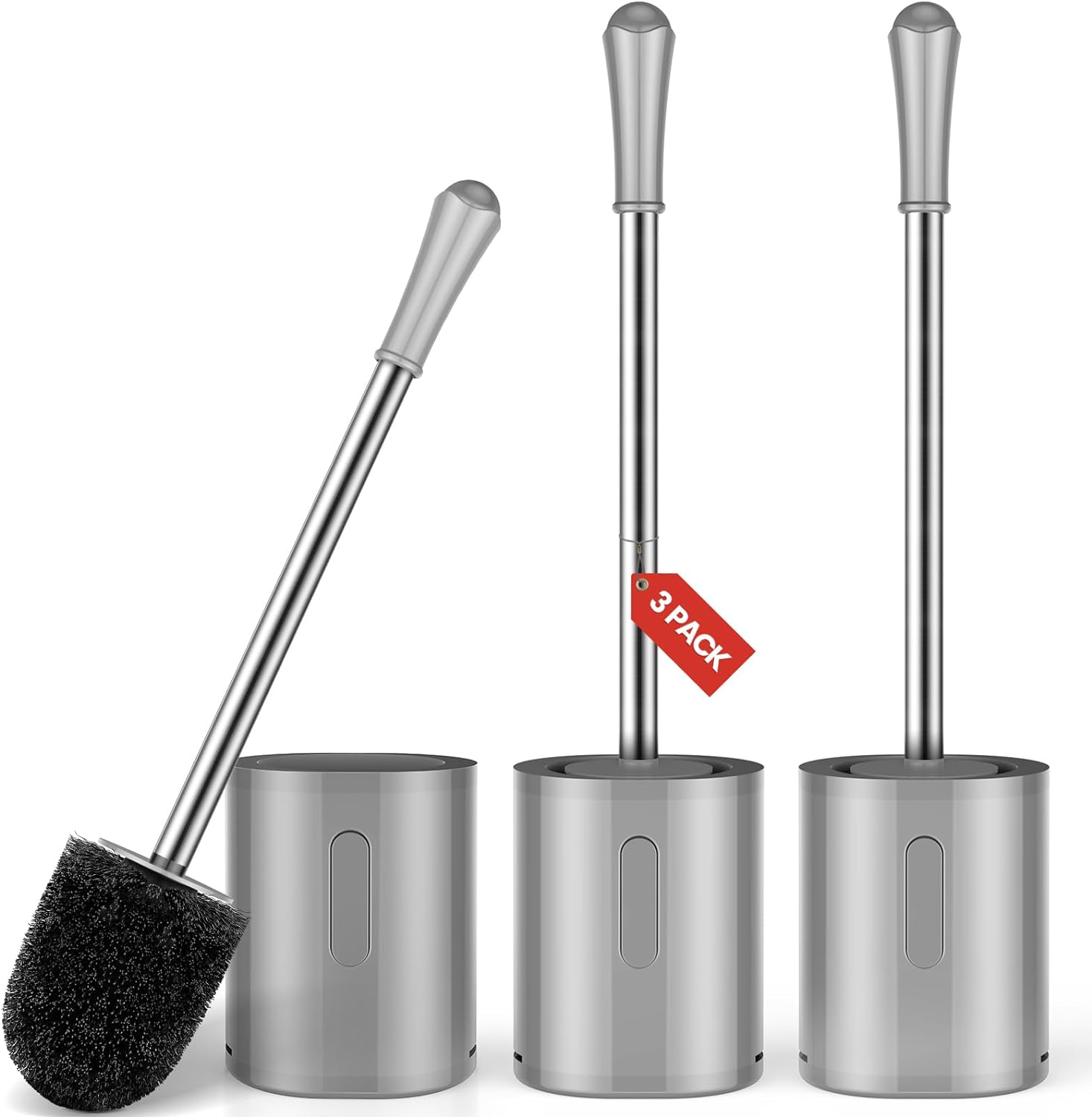 Toilet Brush and Holder, 3 Pack Compact Size Toilet Bowl Brush with Stainless St...