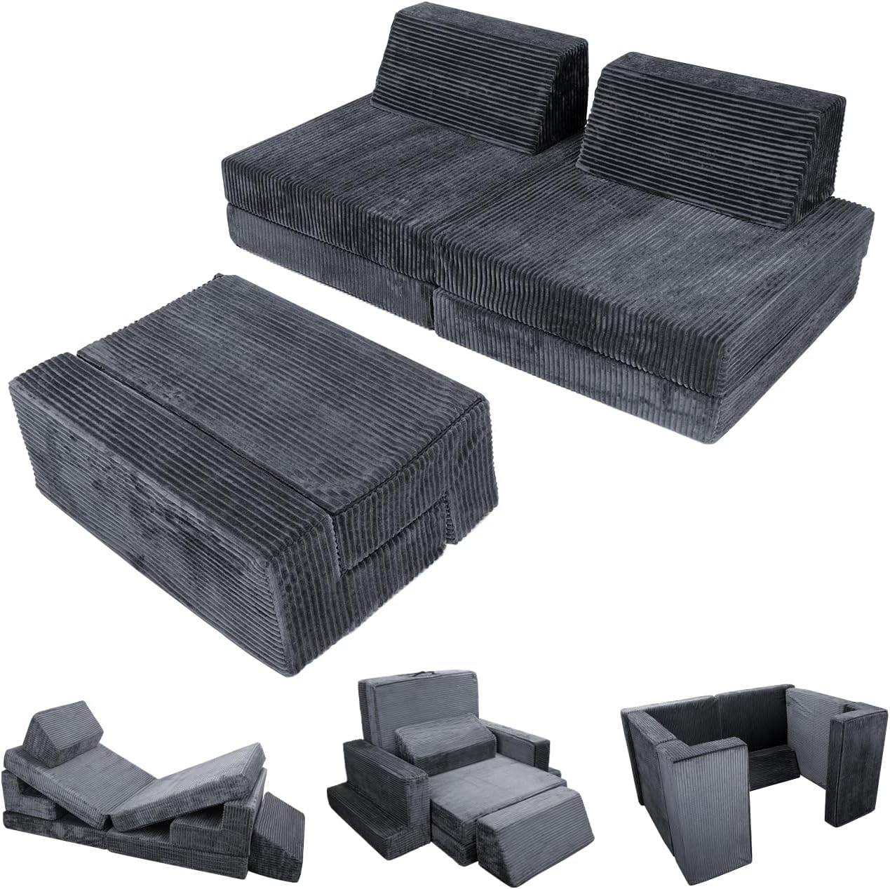 7PCS Kids Play Couch, Premium Modular Kids Play Couch for Toddler Teens, Child S...