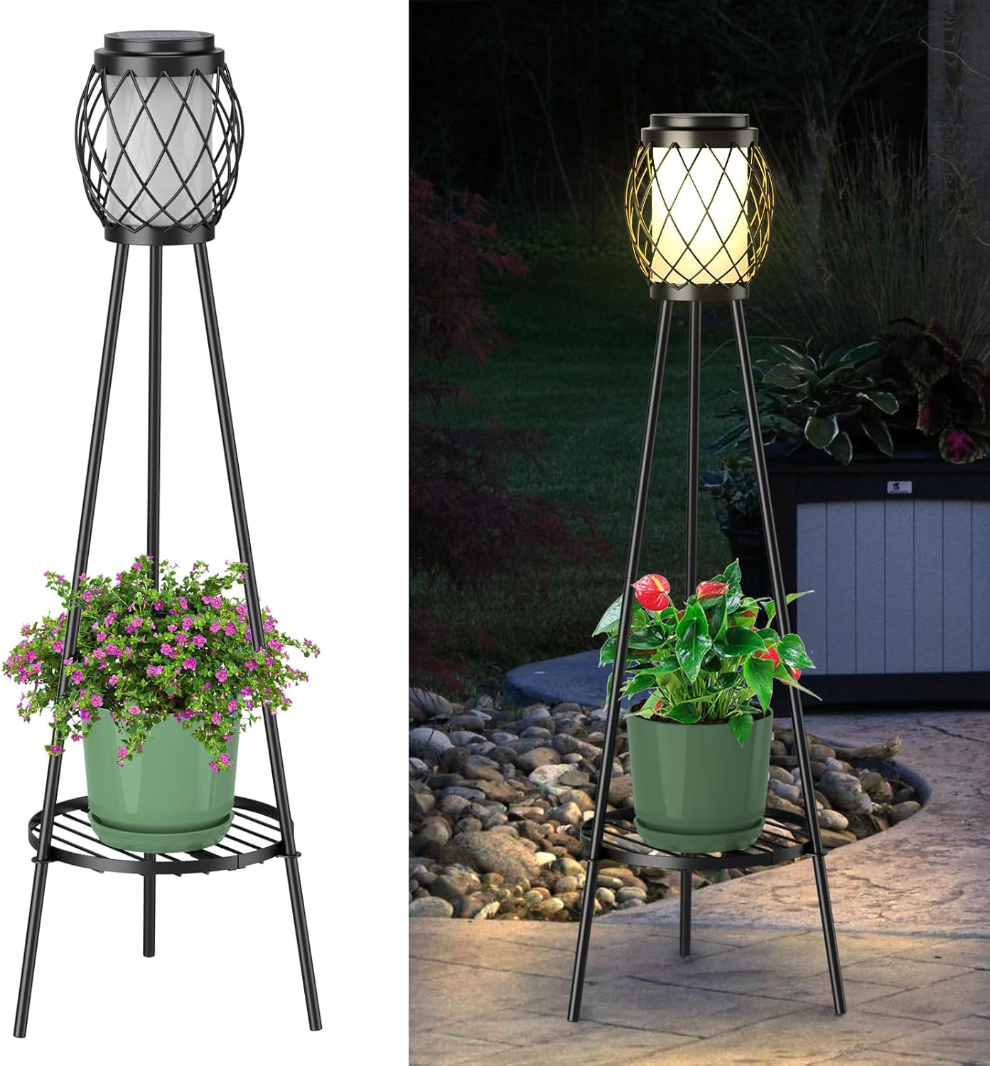 Solar Lights Outdoor Street Lights with Plant Stands 2 Pack, Solar Floor Lamp Me...