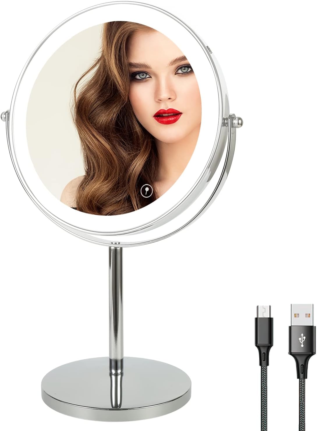 8" Lighted Makeup Mirror with Magnification, 1X/10...
