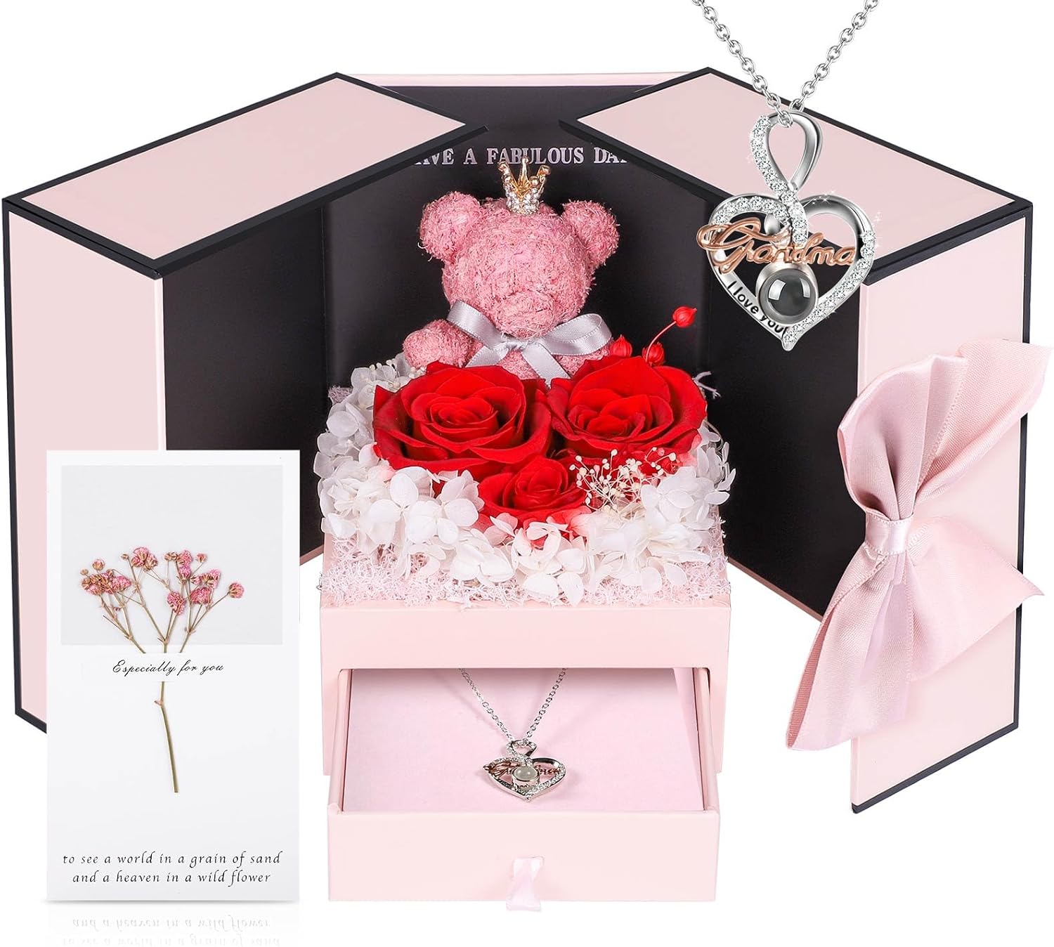 ADDWel Mothers Day Gifts for Grandma, Preserved Real Roses with I Love You Grand...