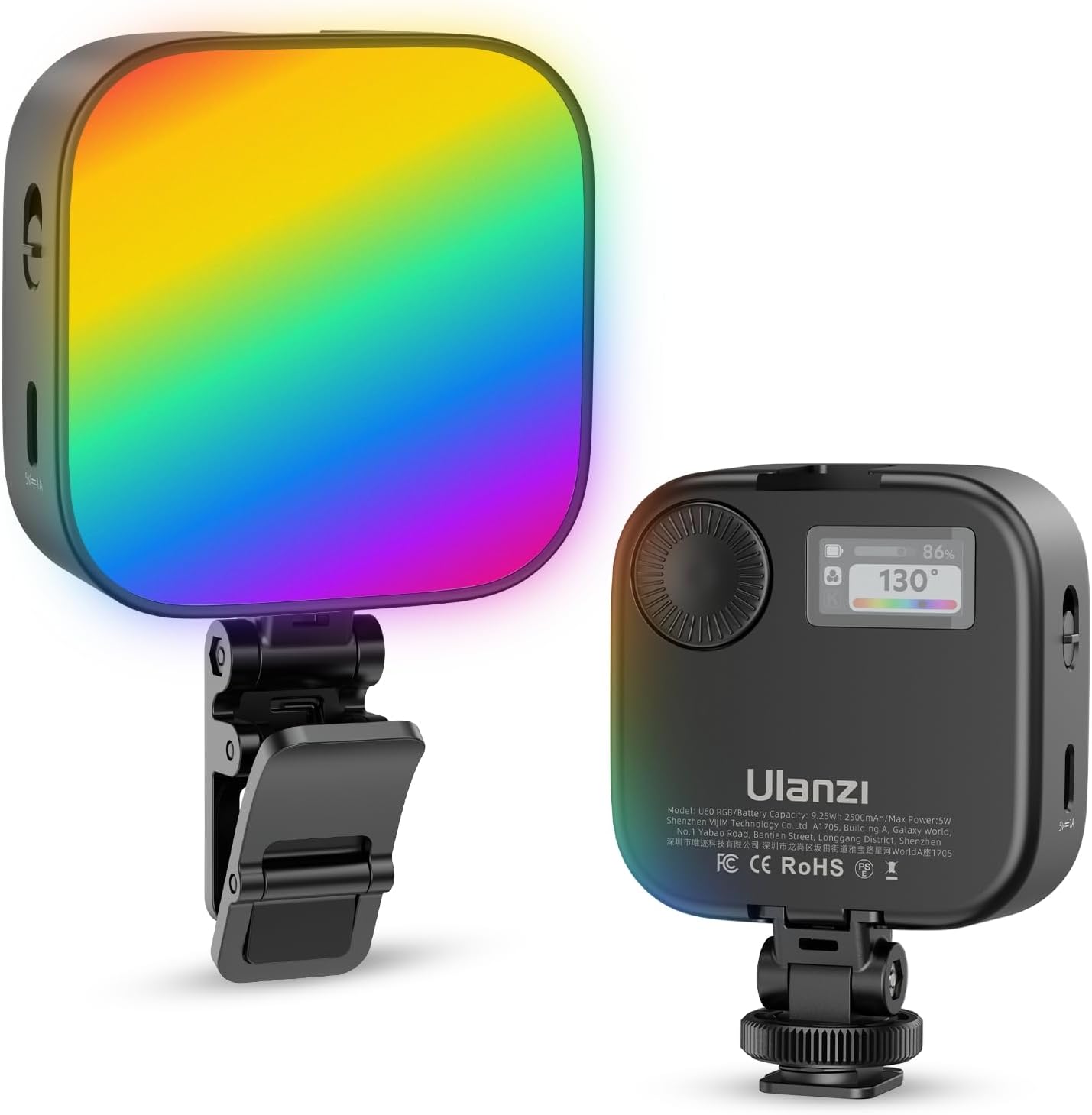 ULANZI U60 RGB Video Lights Black LED Camera Light 360° Full Color Portable Phot...