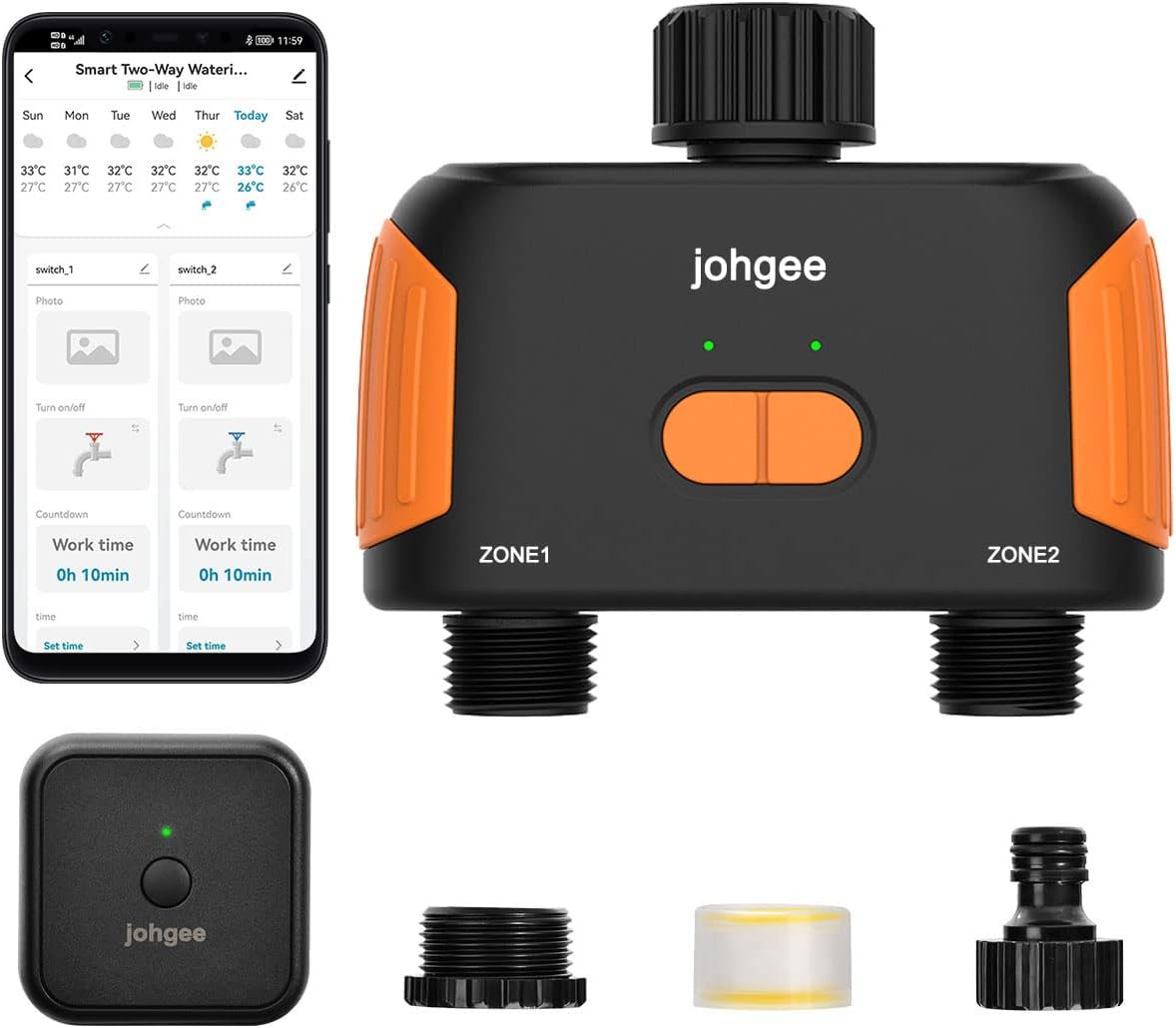 Smart WiFi Water Timer 2-Zone, Sprinkler Timer with Wi-Fi Hub, 2 Outlets Bluetoo...