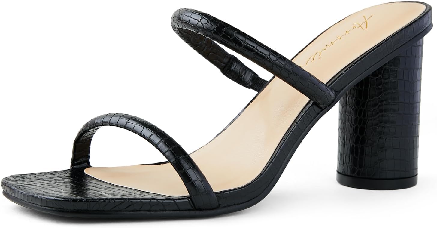 Arromic Women's Heeled Sandals Square Toe Two Strap Block Heels for Women Comfor...