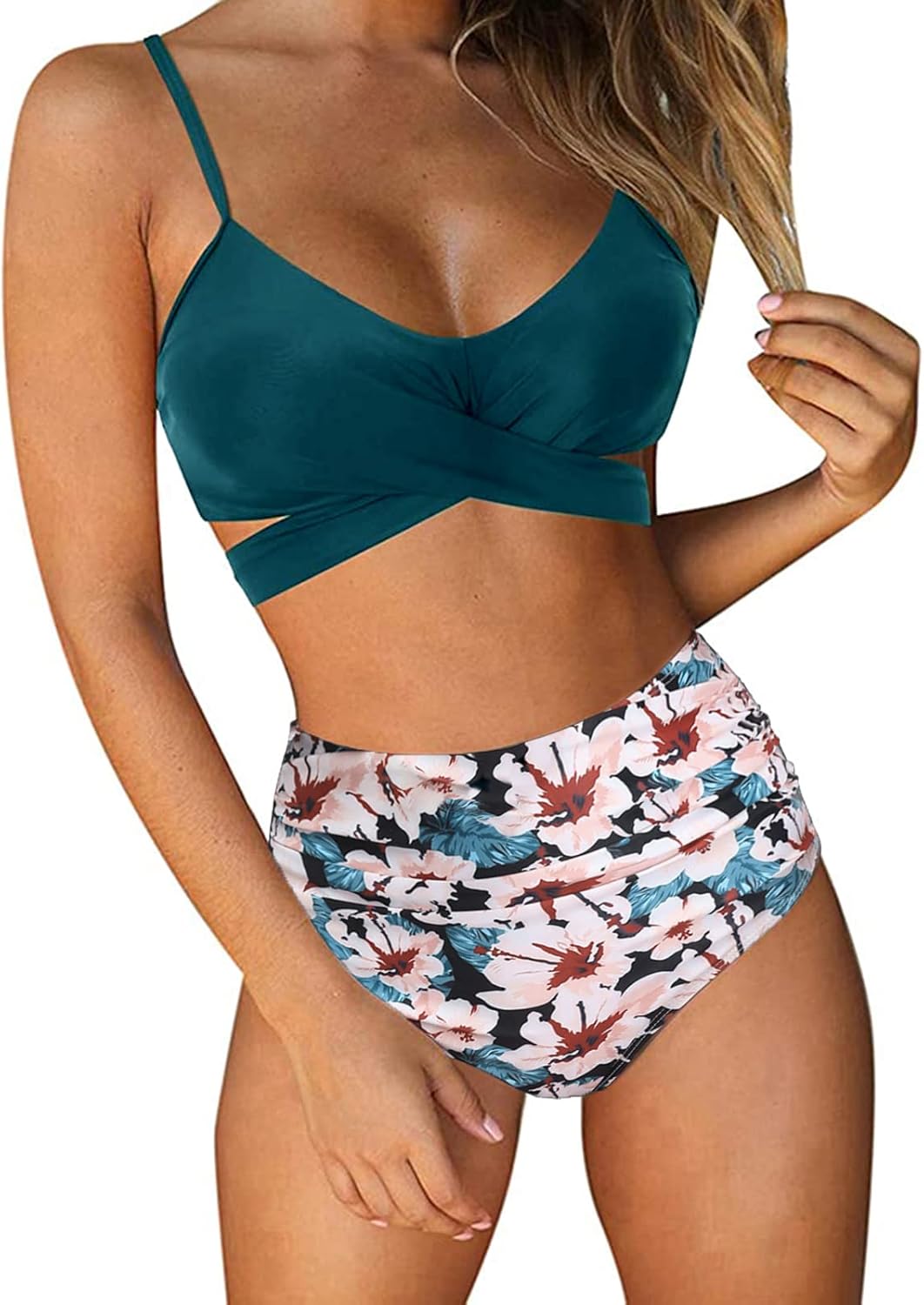 CMTOP High Waisted Bikini Set Push Up Wrap Swimsuit Criss Cross String Two Piece...